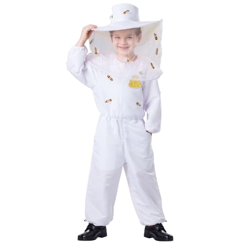 Dress Up America Beekeeper-Kostüm für Kinder - White Bienenlederkleid - beinhaltet einen Overall und einen Hut mit angebrachter Schleier