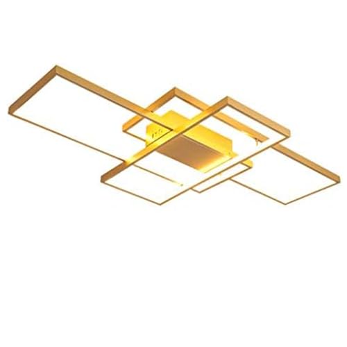 LED Deckenleuchte Dimmbar Modern Goldene Rechteck Deckenlampe Wohnzimmer Schlafzimmer Küche Büro Metall Acryl Lampe,3000K-6500K Lichtfarbe Und Helligkeit Einstellbar Mit Fernbedienung,90*50*8cm/72W
