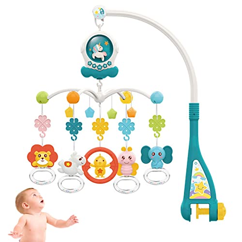 Eastuy Krippenspielzeug Hängemobile,3-in-1-Kinderbett-Spielzeugmobil mit Spieluhr und Babyprojektor - Neugeborenes Spielzeug für die Gehirnentwicklung von 0-3 Monaten, Babyspielzeug mit Musik