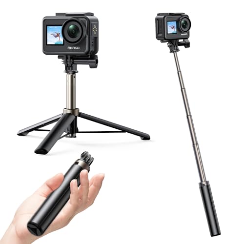 AKASO Stativ Selfie Stick 60cm mit Teleskop Pole für Action Cam,Stativ Halterung für Action Kamera, Kompatibel mit AKASO,Go Pro 12 11 10 9 8