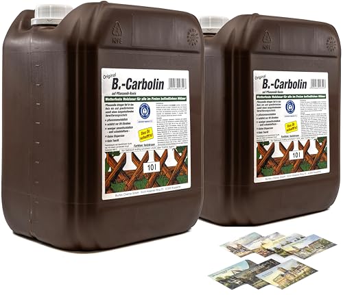 2x 10L B-Carbolin Holzlasur + 1 GRATIS KARABINERHAKEN! Holzanstrich, Öl, Holz Lasur, Farbe Braun, Holzfarbe, 20L