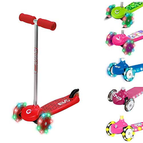 EVO Light-Up Move 'N' Groove Kinderroller | 3 Rädern Tri Scooter | Kippbar zum Drehen Kleinkind Roller mit leuchtenden Rädern | Kinder Push Scooter | ab 2 Jahren (Leuchtende Räder, rot)