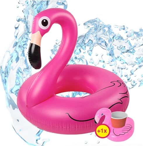 TK Gruppe Timo Klingler 5X Flamingoring ca. 110 cm Schwimmring Flamingo aufblasbar Pool & Wasser mit Getränkehalter für Erwachsene & Kinder (5X)
