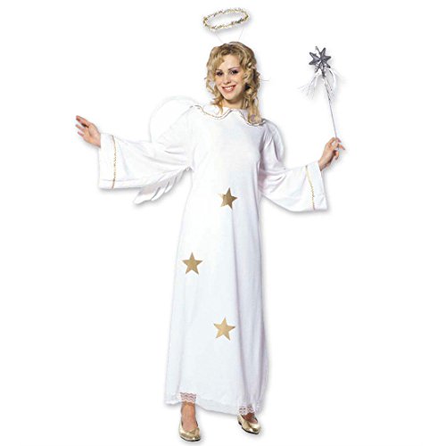 Amakando Weißes Engelskleid mit goldenen Sternen Engel Kostüm M 38/40 mit Kleid, Flügel und Heiligenschein, Engelskostüm Weihnachtselfe Christkind Verkleidung