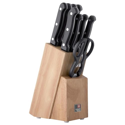 Richardson Sheffield ARTISAN Messerblock 9-teilig | Holzmesserblock inklusive Küchenmesser Set | Holz Messerblock mit Messer | scharfe Klinge mit klassischem Nietengriff