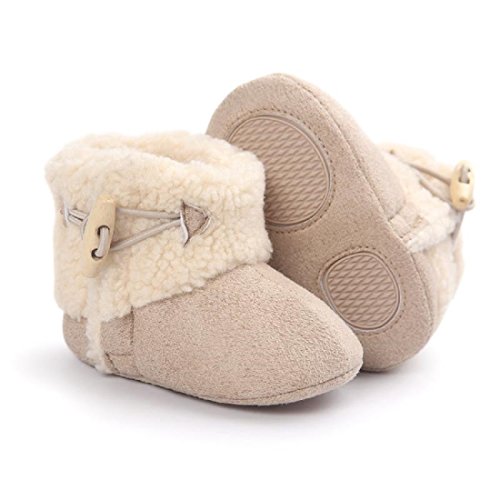 MIYA Super Süß Baby Lammfell Stiefel, rutschfeste Lauflernschuhe, warm Winter Plüschschuhe, weich, warm und schön, 6~12 Monate，Grau/weinrot/beige (beige)