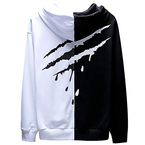 XIAOYAO Herren Basic Kapuzenpullover Sweatjacke Pullover Hoodie Sweatshirt (XL(Höhe:175-180CM-Gewicht：63-70KG), Weiß schwarz 2)