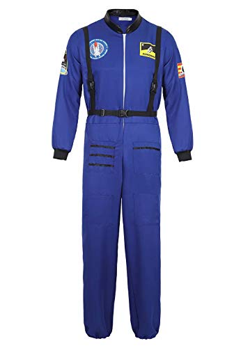 Josamogre Astronauten Kostüm Erwachsene Herren Kostüm Astronaut Weltraum Raumfahrer Halloween Cosplay Blau 3XL