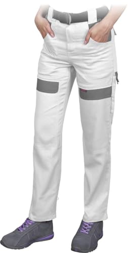 CORTON Damen-Schutzhose in Taillenlänge: 100% Baumwolle, 260 g/m², Vielseitige Taschen, Elastischer Bund, Reflektierend, Farbe: Weiß - grau, Größe 38