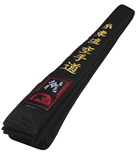 Budodrake Schwarzer Gürtel Bestickt Goju-Ryu Karate-Do Schriftzeichen, Schwarzgurt mit Goldener Bestickung (280)
