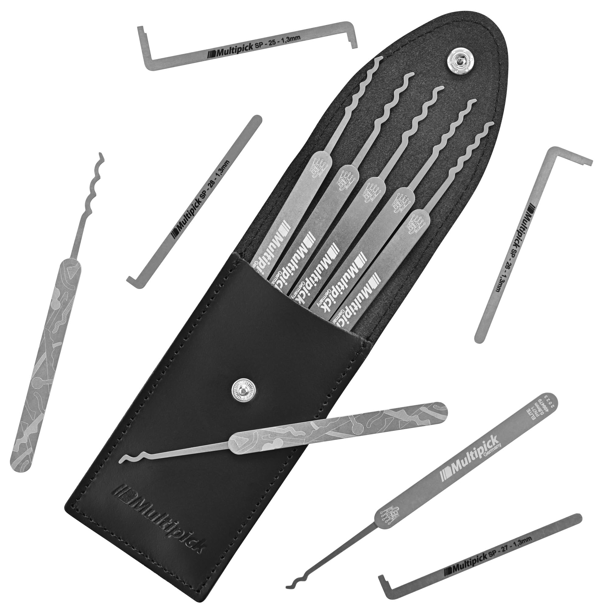MULTIPICK ELITE 12 Profi Dietrich Set - [12 Teile | 0,6 mm] Made in Germany - Lockpick Tool, Schlösser knacken - Lock Picks inkl. Spanner - Schloss picking - Pick Set - Lockpicking Kit