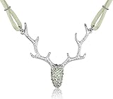 LUISIA® Halskette Nicola mit Strass Hirschkopf und Kristallen von Swarovski® - Lindgrün
