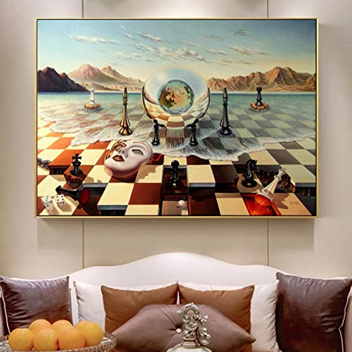 Salvador Dali Surrealism Chess Mask on Sea Canvas Paintings Abstract Posters Prints Wall Pictures for Living Room Home Decor 60x90cm Frameless