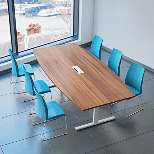 Weber Büro EASY Konferenztisch Bootsform 240x120 cm Nussbaum mit Elektrifizierung Besprechungstisch Tisch, Gestellfarbe:Weiß
