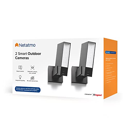 Paket mit 2 Outdoor-Kameras Netatmo, WLAN, Integrierte Beleuchtung , Bewegungserkennung, Nachtsicht, Ohne Abonnement, NBU-2-NOC-AMZ