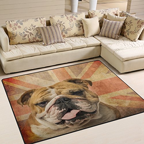 Use7 Teppich im Vintage-Stil mit britischer Bulldogge, Mops-Motiv, für Wohnzimmer, Schlafzimmer, 160 x 122 cm
