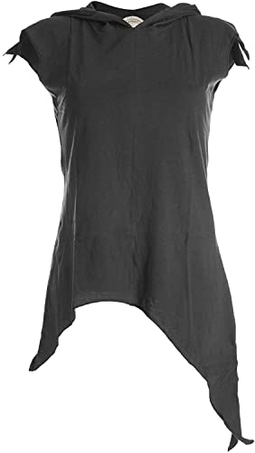 Vishes - Alternative Bekleidung -Pixie Zipfelshirt mit Zipfelkapuze aus Baumwolle schwarz 34