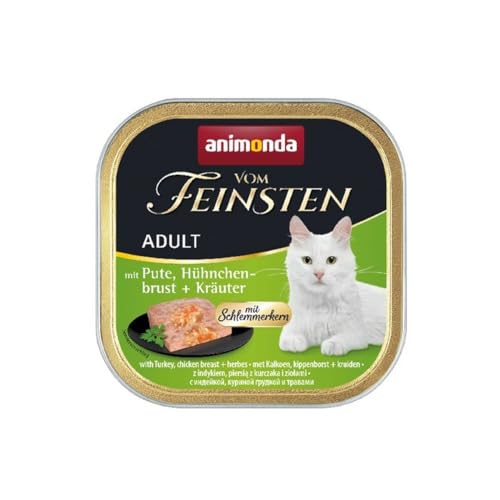 Animonda Vom Feinsten Adult Katzenfutter, Nassfutter für ausgewachsene Katzen, Schlemmerkern mit Pute, Hühnchenbrust + Kräutern, 32 x 100 g