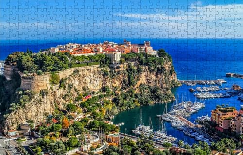 GUOHLOZ 1000-teiliges Puzzle für Erwachsene, Mini-Puzzle, tolles herausforderndes Puzzle, schwieriges Mini-Puzzle mit 1000 Teilen, Heimdekoration, Kunsthandwerk, Küste, Boote, Monaco, 75x50cm