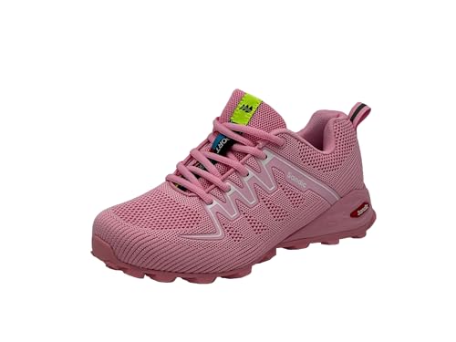Wildora Damen Herren Bequeme Freizeitschuhe Sport Sneakers Leichte Lauf Hallenschuhe (Pink-Weiß,38)