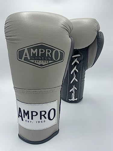 Ampro Hybrid Powertech Schnür-Sparring-Handschuh – Sparring/Tasche/Spar/Boxen/Training (Hellgrau/Dunkelgrau, 400 g)