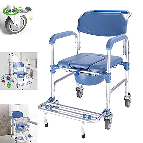Toilettenstuhl Kommode mit Rollstuhl， Rollstuhl-Dusche-Transportstuhl Behinderten-WC-Hocker/4 Radbremsen (360°) Klappbare mobile Toilette für ältere Menschen mit Behinderungen 330 Lb