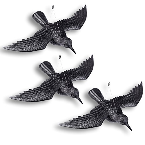 Schramm® 3 Stück Fliegende Krähen schwarz Taubenschreck Vogelschreck Kunststoff Rabe Taubenabwehr Vogelabwehr Vogelscheuche