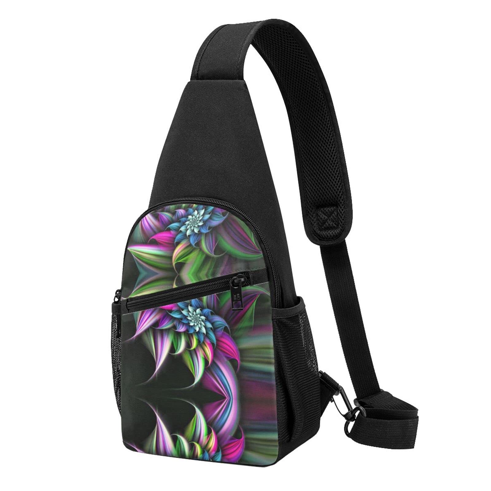 Brusttasche mit violettem Blumendruck, wasserdicht, leicht, ein Gurt, Schultertasche, für Outdoor, Wandern, Sport, Schöne Farbe., Einheitsgröße