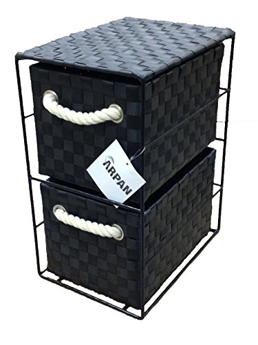 ARPAN Aufbewahrungsschrank mit 2 Schubladen, ideal für Zuhause, Büro, Schlafzimmer, 2 Schubladen, 18 x 25 x 33 cm, Schwarz