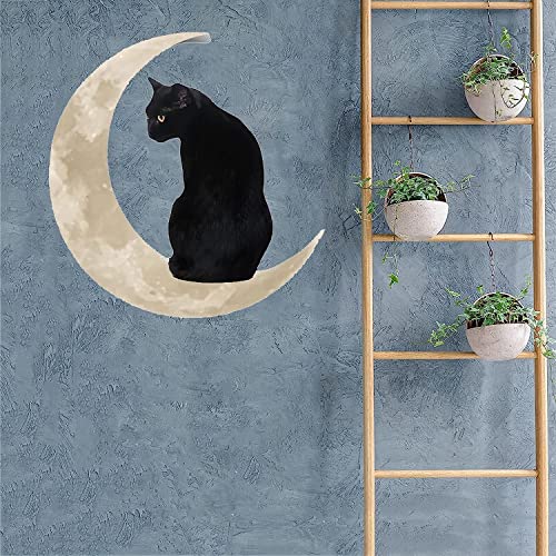 TOTLAC Schwarze Katze Mond Wandbehang Kunst, süße Katze Mond Metallschild, schöne Katze auf dem Mond Wanddekoration, hängende Ornamente für Home Office Bar Tür,Grau