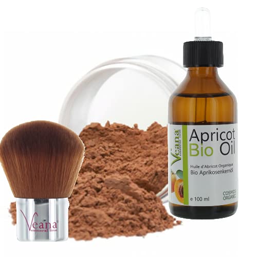 Mineral Make Up 9g + Premium BIO Aprikosenkernöl 100ml DE-Öko zertifiziert + Kabuki 20 Farbnuancen - für normale/trockene Haut - Nuance Deep Golden