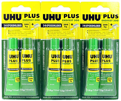 3 x UHU PLUS endfest 300 2-K-Epoxidkleber, 3 x 33g
