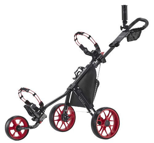 CaddyTek Unisex-Erwachsene CaddyLite Superlite Golfwagen mit 3 Rädern Golf Schubkarre, schwarz/red