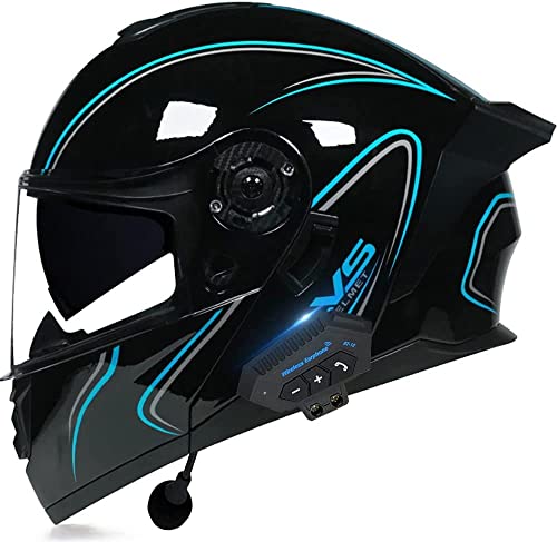 Klapphelm Bluetooth Motorradhelm,Integralhelm Motorradhelm Erwachsene Mit Doppelter Sonnenschutzlinse,ECE-Zertifiziert Motorradhelm Mit Automatischer Antwortfunktion (Color : G, Size : L=59-60cm)