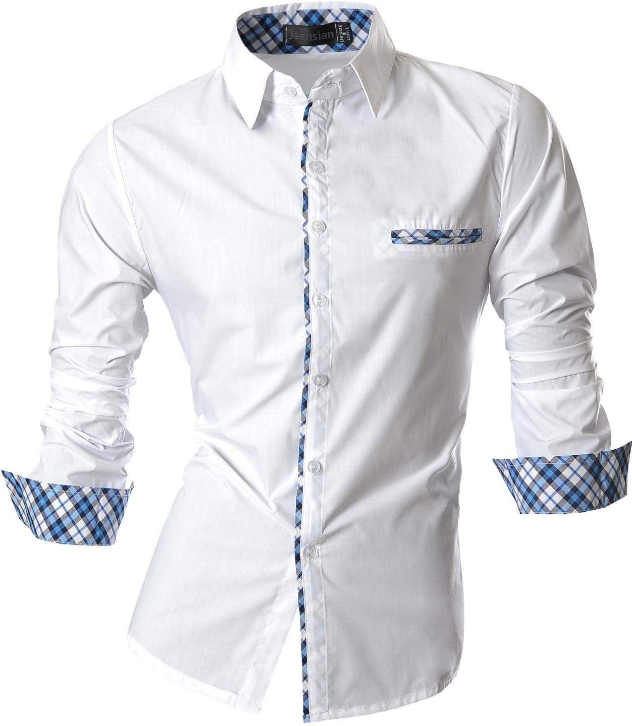 jeansian Herren Freizeit Hemden Slim Long Sleeves Casual Shirts Dress Shirts Tops (USA XL, Z020_White)