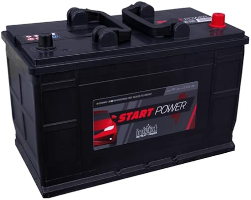 intAct Start-Power 61028GUG, wartungsarme Autobatterie 12V 110Ah 760 A (EN), Schaltung 0 (Pluspol rechts), Maße (LxBxH): 349x175x239mm
