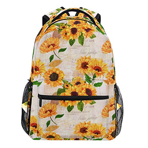 Oarencol Vintage Sonnenblumen-Zeitungsrucksack, Tagesrucksack, Tagesrucksack, Reisetasche, Schule, Hochschultasche für Damen Herren Mädchen Jungen