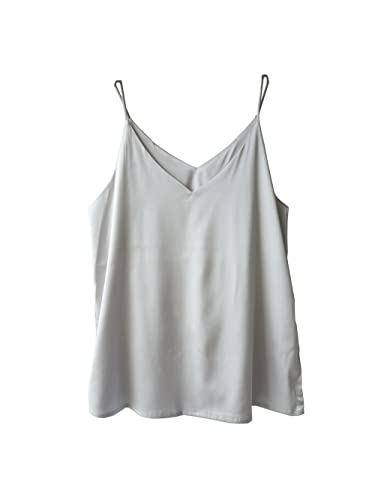 Wantschun Damen Satin Silk Weste Bluse Tank Tops Shirt Cami Spaghetti Träger Camisole Vest V-Ausschnitt Basic - Grau ; 1X