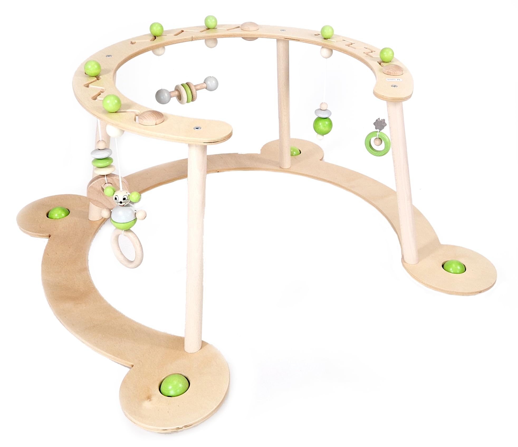 Hess Holzspielzeug 13391 - Lauflerngerät und Spielbogen, Serie Mäuschen, Apfelgrün, Babyspielgerät mit vielen bunten Spielelementen, aus Buchenholz