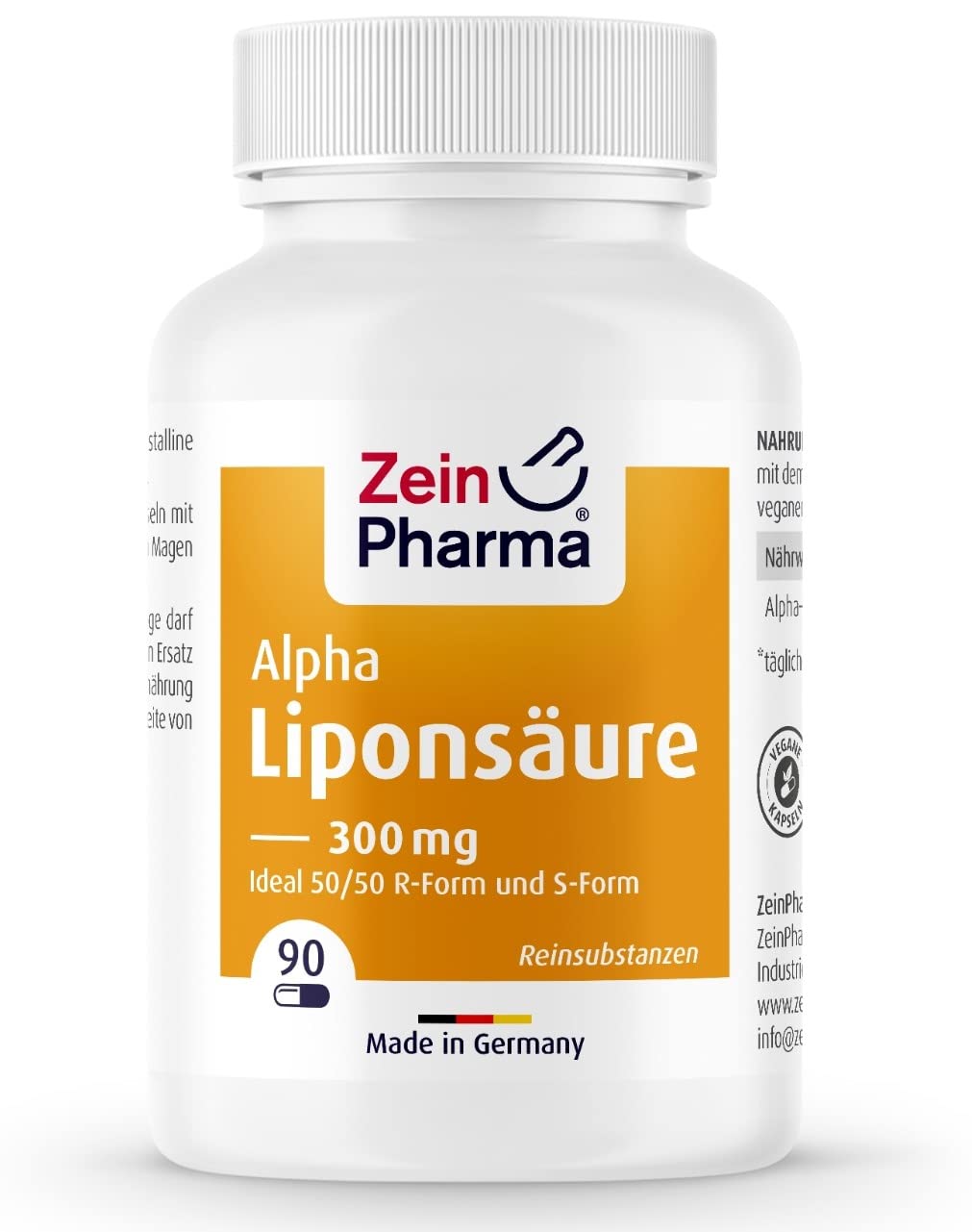ZeinPharma Alpha-Liponsäure Kapseln 300 mg - 90 vegane Kapseln mit 50% R- und 50% S-Alpha-Liponsäure