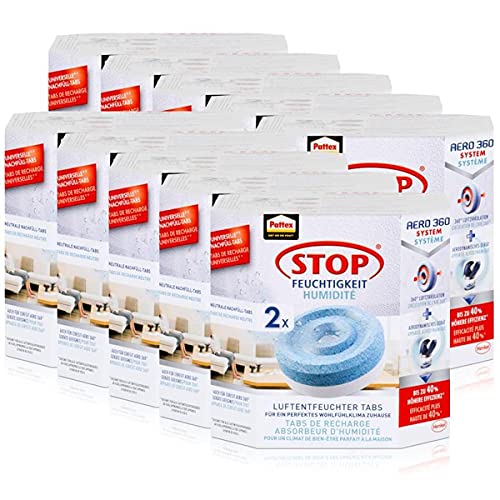 Henkel Pattex Stop Feuchtigkeit Aero 360° Luftentfeuchter Nachfüllpack 2x450g Neutral-Tabs - Vorbeugend gegen Feuchtigkeit, schlechte Gerüche und Schimmel (10er Pack)