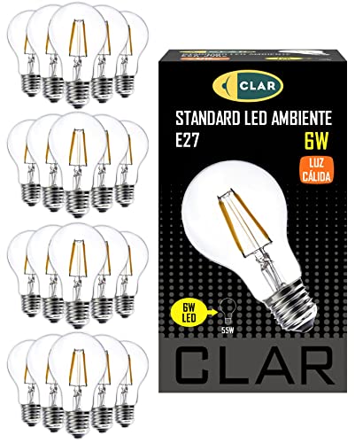 CLAR - E27 LED Vintage, E27 LED Warmweiss, LED Glühbirne E27, LED E27 Warmweiss, LED Birne E27, Leuchtmittel E27, LED Glühbirne, LED E27 60W-40W, 6W (Pack 20)