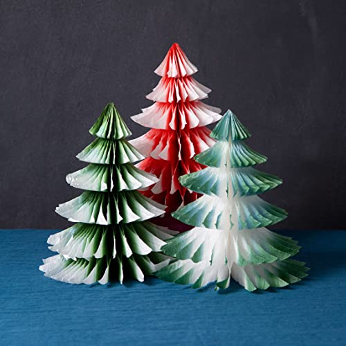 Talking Tables FOREST-TREE-TIS-RG Weihnachtsdekoration aus Papierwaben, Mini-Weihnachtsbäume für Tischplatte, Fensterbank, 3 Stück, rot/grün