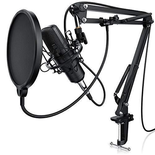 CSL - Kondensatormikrofon XLR mit Mikrofonarm - Mikrofon Studiomikrofon Set - Großmembran Kondensator Microphone und Spinne - 3,5mm Klinke zu XLR Kabel - Modell 2020 - Podcast PC Streaming