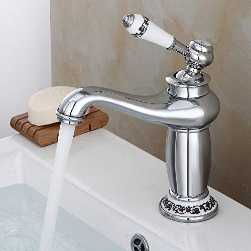 Retro Bad Wasserhahn Messing Waschbecken Wasserhahn für Badezimmer, Küche, Vintage Waschtischarmatur +Schläuc (Silber)