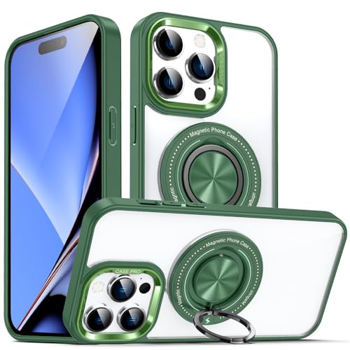 ENILSA Drahtloses Laden, transparente Acryl-Hülle für iPhone 15 14 13 12 Pro Max XS XR 7 8 Plus 15Pro, magnetische Ringhalter-Abdeckung, grün, für iPhone 14 Pro