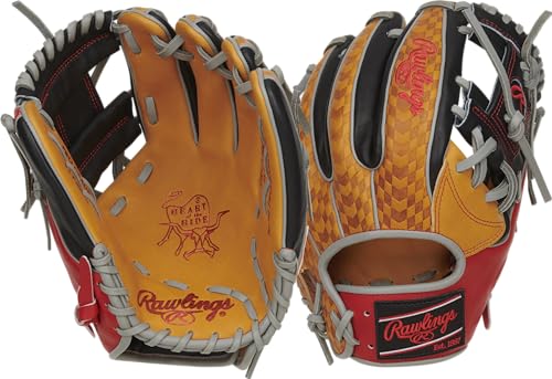 Rawlings Herren Heart of The Hide Baseball-Handschuh, Rechtshänder, Color Sync 8.0, Baseballhandschuh, 29,2 cm-Pro I-Web-Braun/Schwarz/Rot, 11.5"