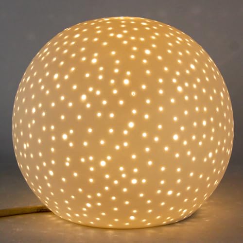 ROCKING GIFTS Kleine Tischlampe Weißer Ball mit Löchern für Ambient Ténue Licht, Ambient Meditation und Yoga Ball, für Wohnzimmer oder Schlafzimmer, 16 cm