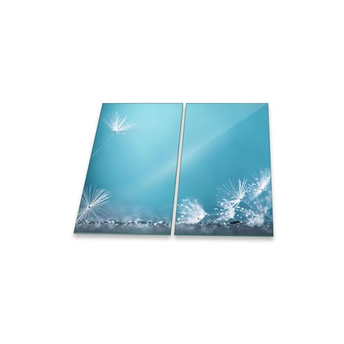 Herdabdeckplatte 2 teilig Ceranfeld Pusteblume Weiß 2x30x52 Kochplatten Glas