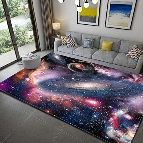 3D Galaxie Sternenhimmel Serie Wohnzimmer Teppich Cartoon Kind Spielteppich Weltraum Universum Planet Erde Matte Teenager Junge Mädchen Zimmer rutschfeste Flanell Teppiche (Violett,120x180 cm)
